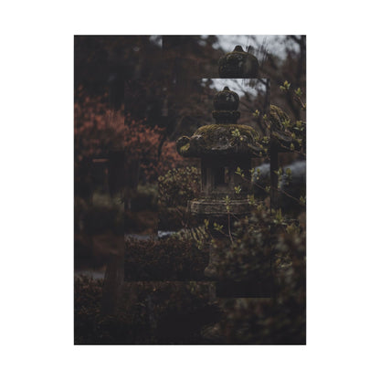 Stone Lantern Spring Canvas Art | Dark Japandi Bold Design