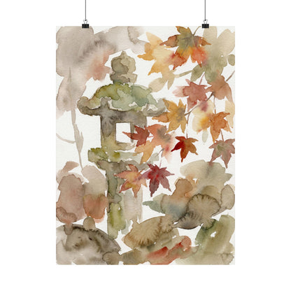 Neutral Stone Lantern Wall Art Print - Watercolor Japandi Art Print