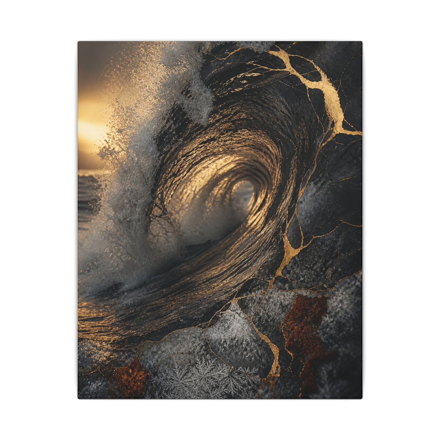 Kanso Ocean Wave Canvas Art - Kintsugi Gold Vein