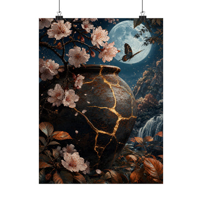 Cherry Blossom Gold Repair Wall Art Print | Beautiful Kintsugi Art