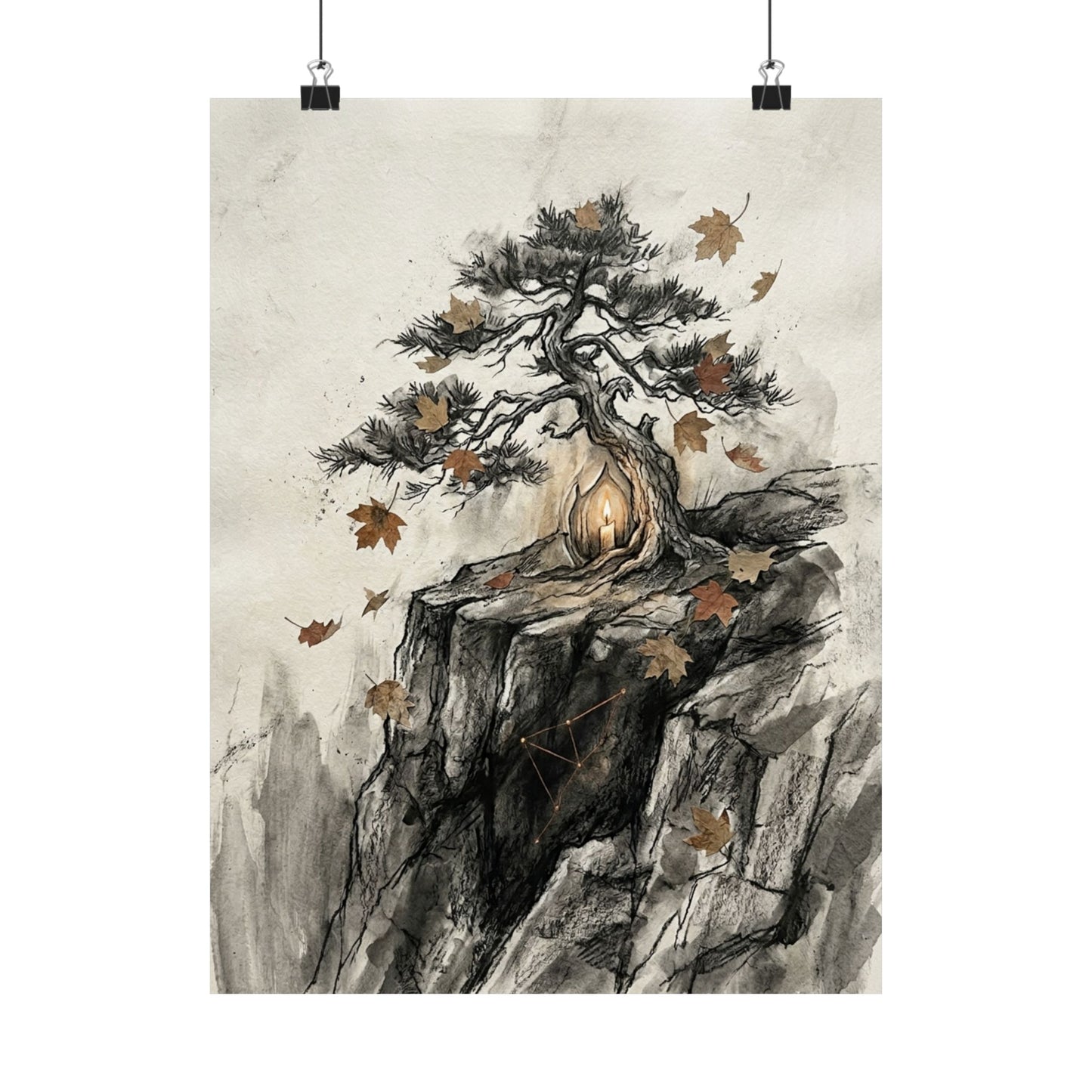 Pine Tree Autumn Wall Art Print | Japandi Elegant Design