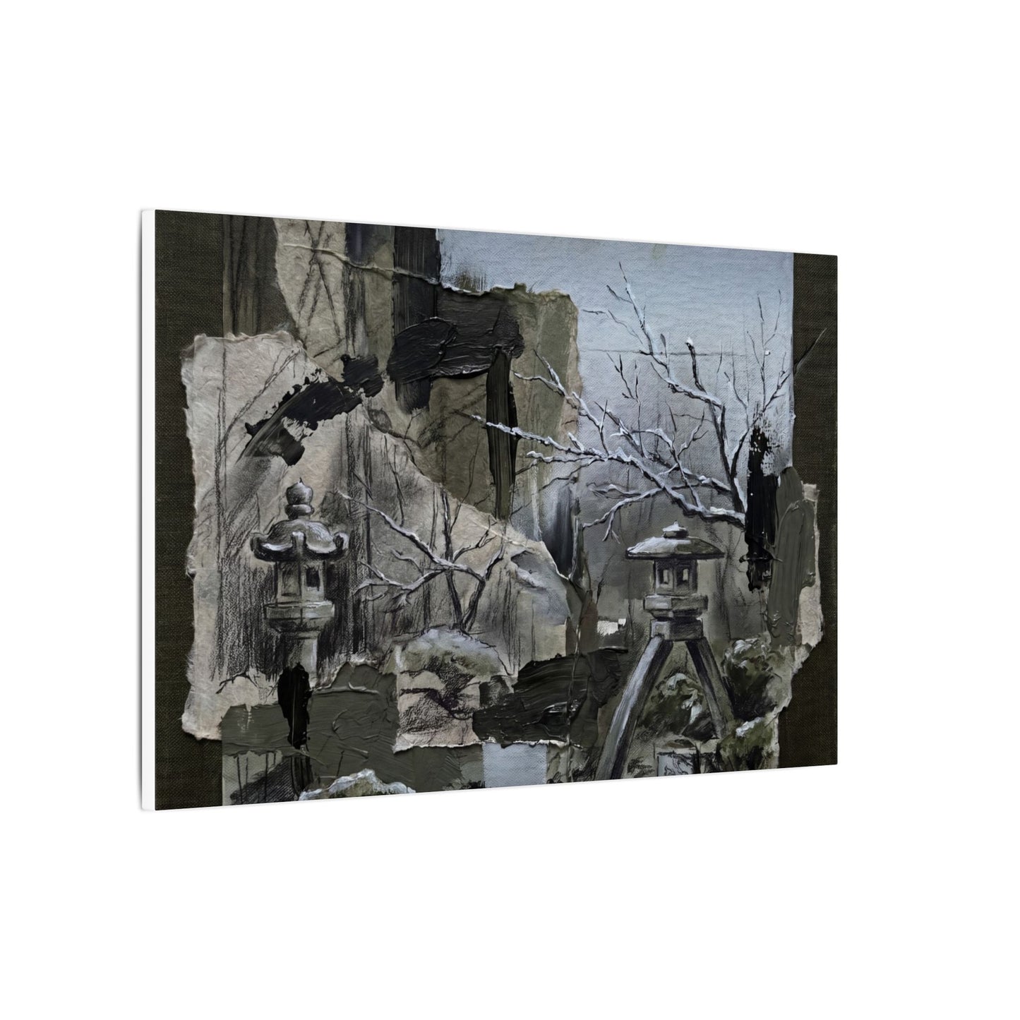 Winter Moonlit Garden Dark Texture Canvas Art | Moody Decor