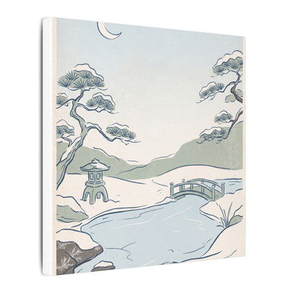 Japandi Moonlit Garden in Moonlight | Minimal Line Canvas Art