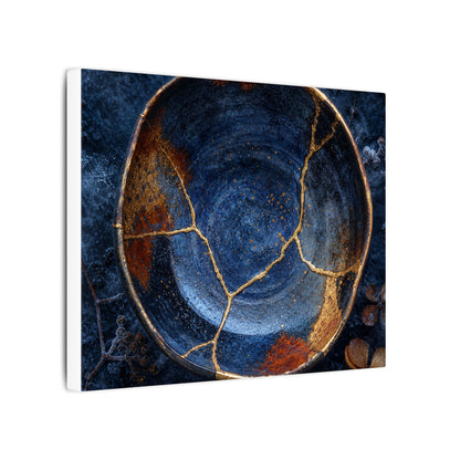 Kintsugi Ceramic Bowl in Moonlight | Crackle Gold Canvas Art
