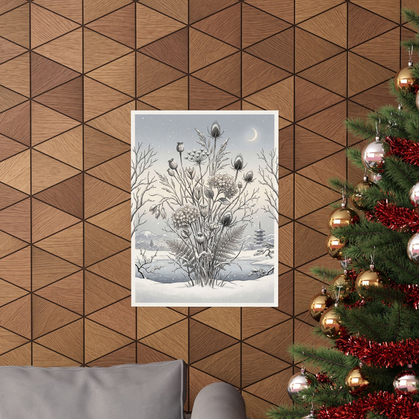 Zen Dried Flowers in Dawn | Ukiyo E Inspired Wall Art Print