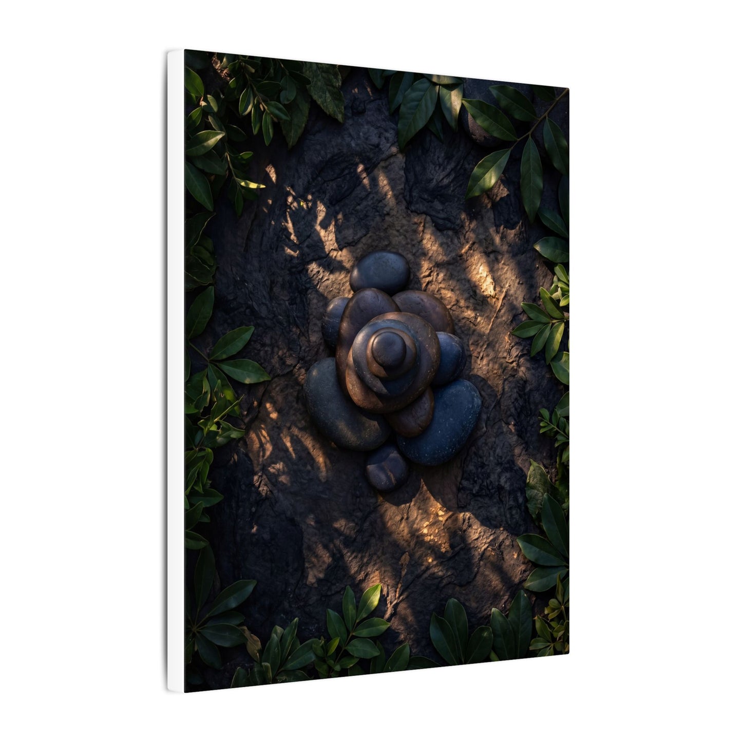 Ma River Stones Canvas Art - Dark Japandi Dark Texture