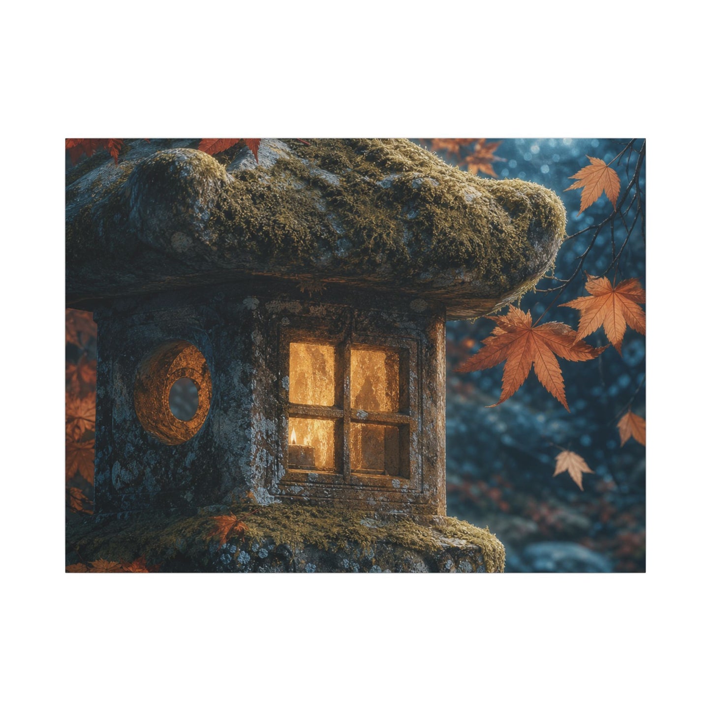 Autumn Stone Lantern Forest Whimsy Canvas Art | Earthy Decor