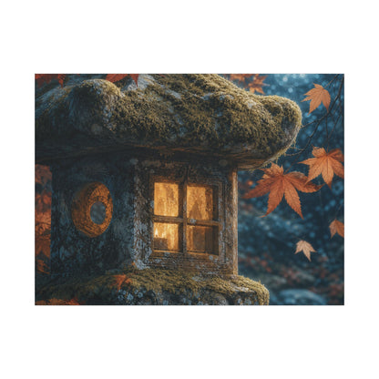 Autumn Stone Lantern Forest Whimsy Canvas Art | Earthy Decor