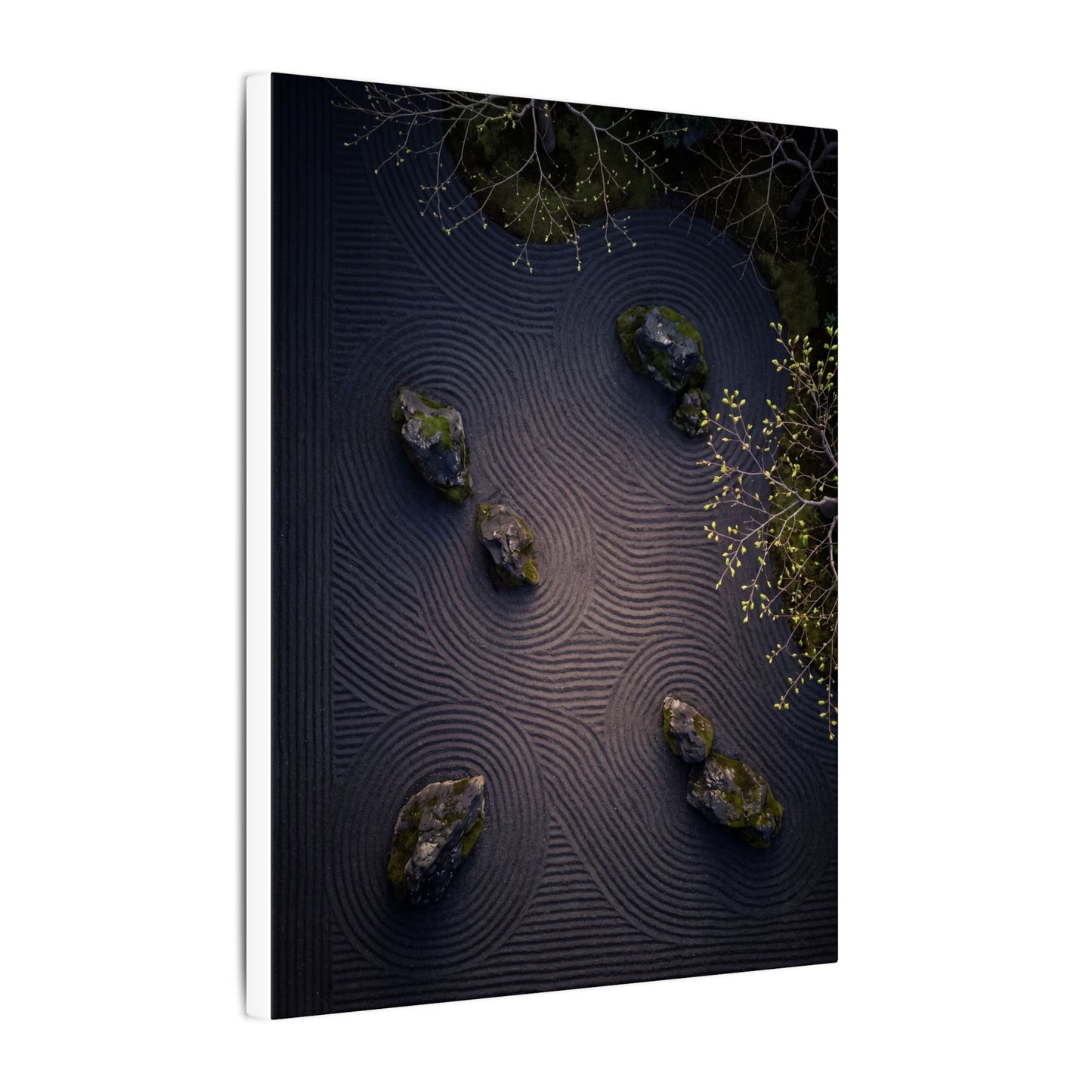 Dark Japandi Rock Garden in Dawn | Shadow Zen Canvas Art