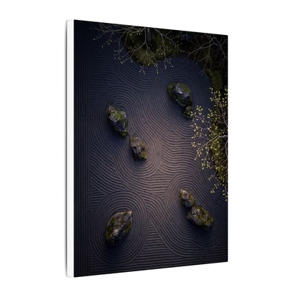 Dark Japandi Rock Garden in Dawn | Shadow Zen Canvas Art