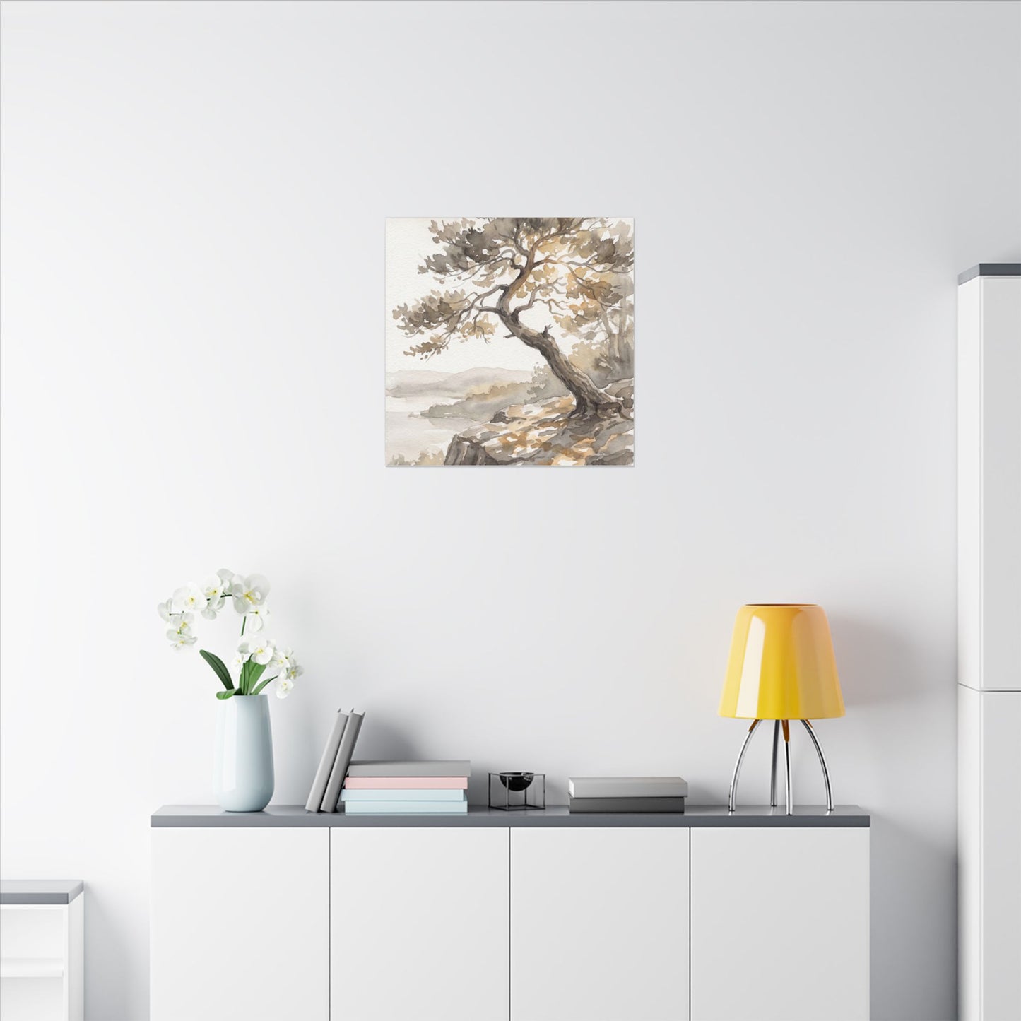 Pine Tree Watercolor Canvas Art | Elegant Japandi Art