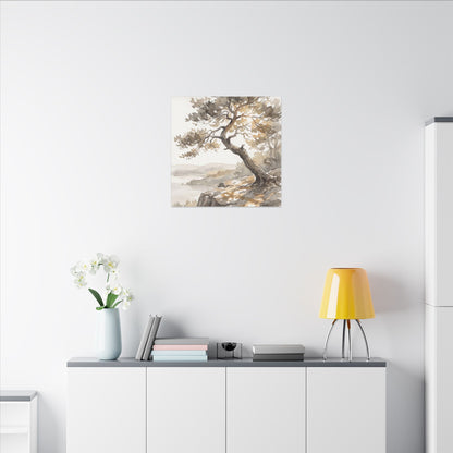 Pine Tree Watercolor Canvas Art | Elegant Japandi Art