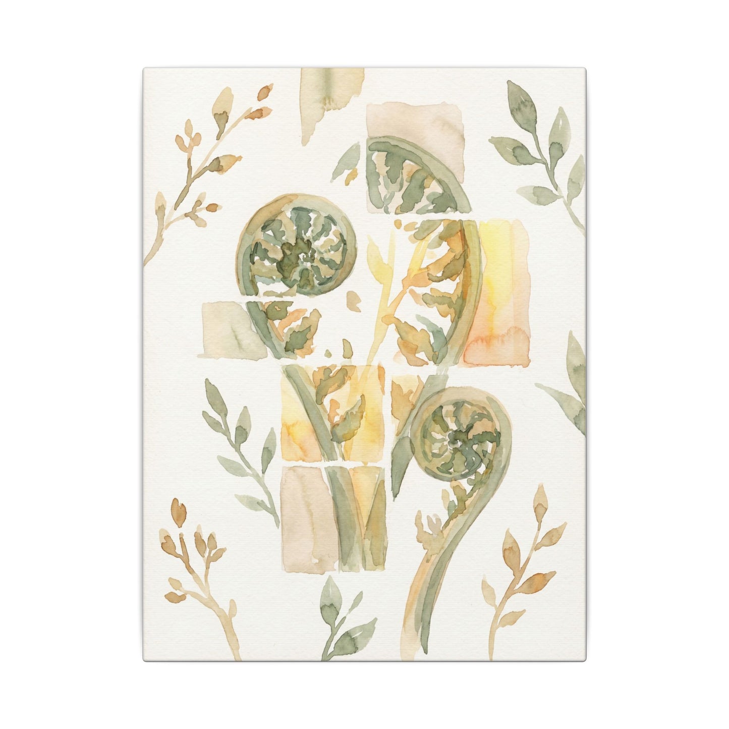 Earthy Fern Unfurling Canvas Art - Watercolor Japandi