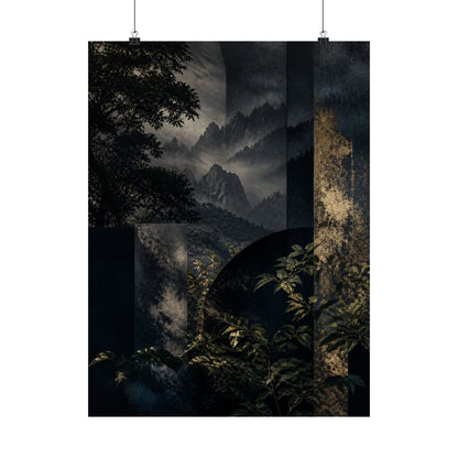 Fukinsei Mountain Mist Wall Art Print - Dark Japandi Moody Minimal