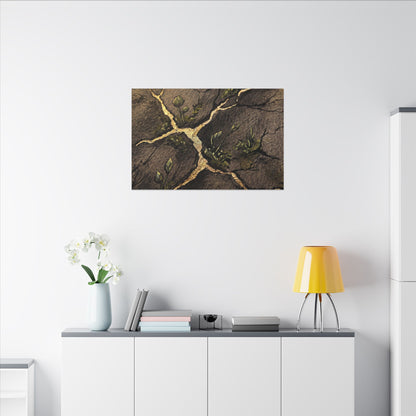 Spring Cracked Earth Charcoal Ink Canvas Art | Luxurious Decor