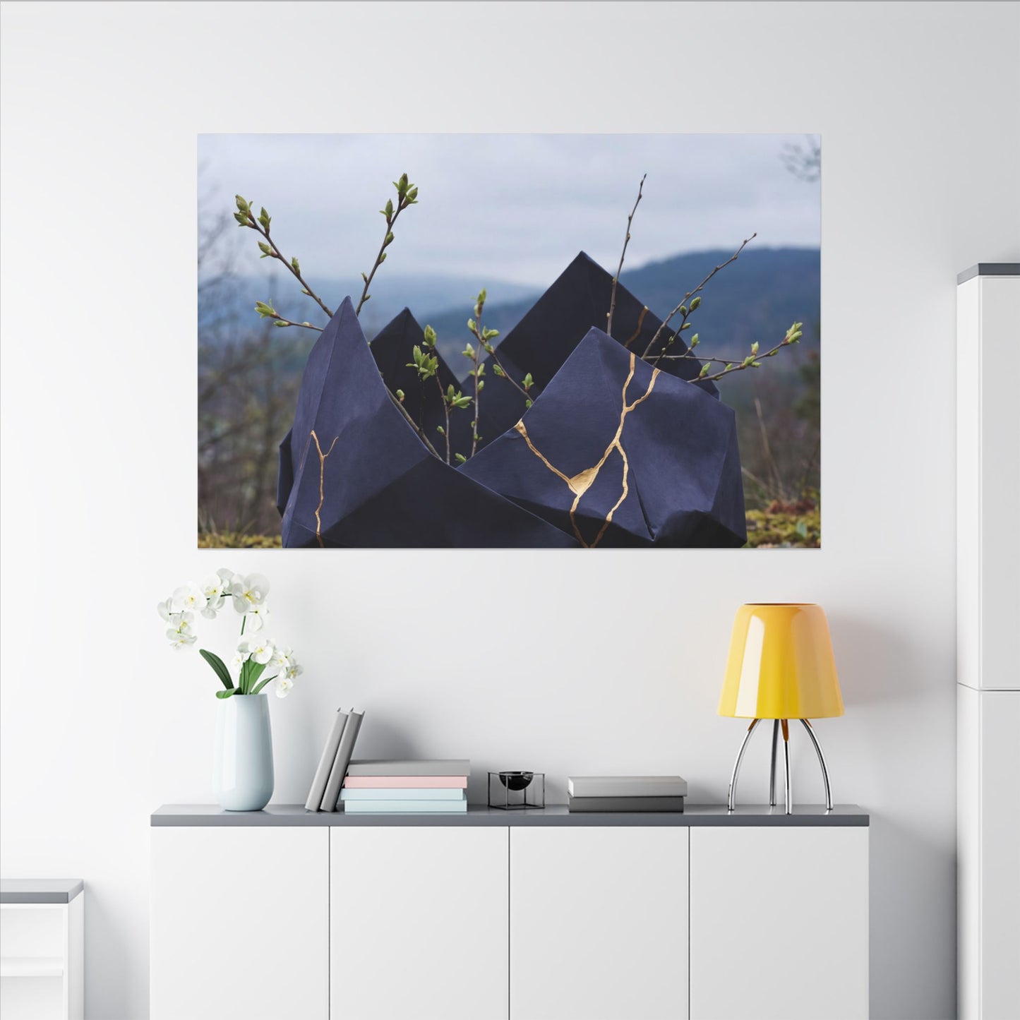 Paper Fold Canvas Art | Spring Kintsugi Gold Repair Art