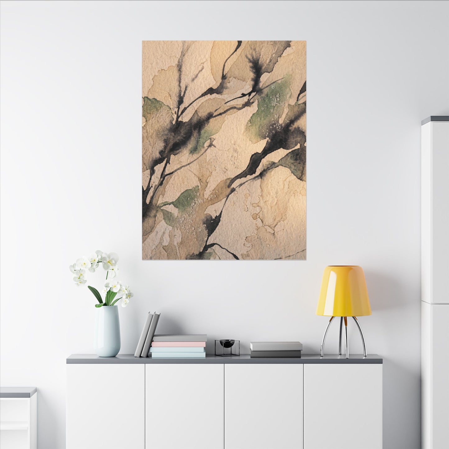 Japandi Shadow Play in Golden Hour | Watercolor Canvas Art