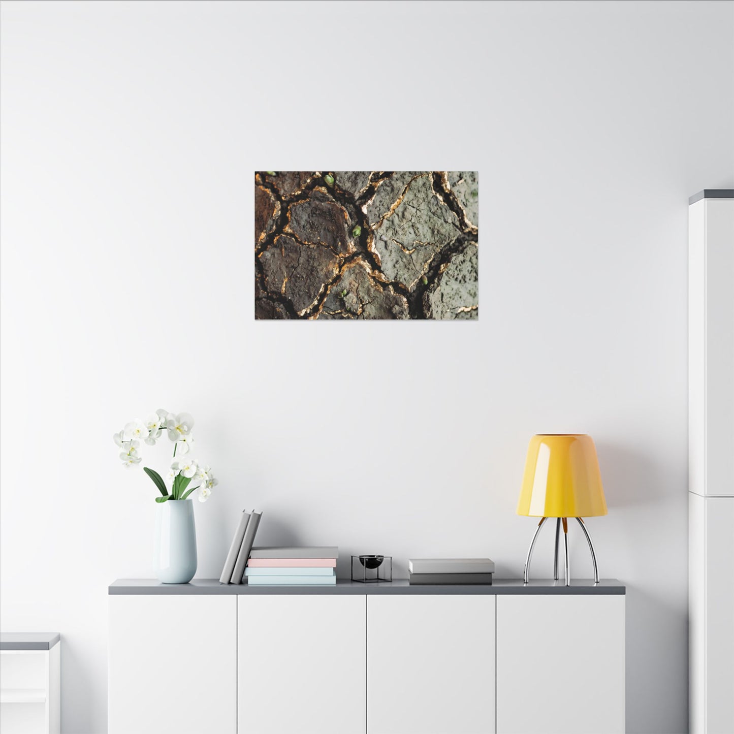 Earthy Cracked Earth Canvas Art - Japanese Pattern Japandi