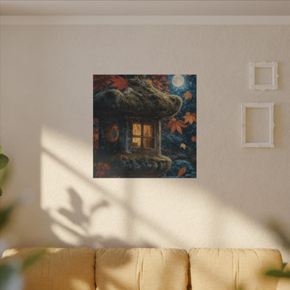 Autumn Stone Lantern Forest Whimsy Canvas Art | Earthy Decor