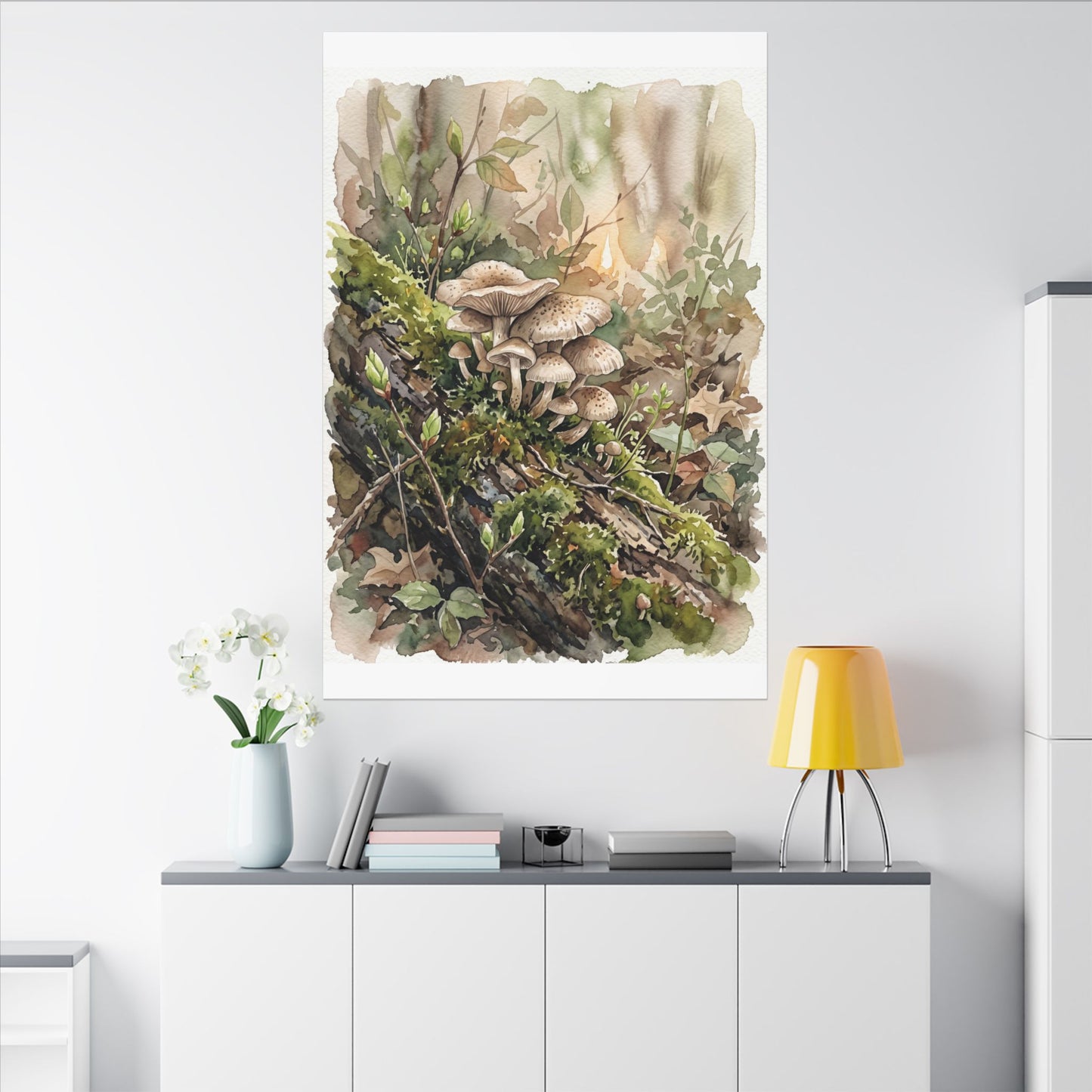 Wild Mushrooms Canvas Art | Spring Japandi Watercolor Art