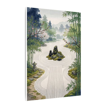Rock Garden Ukiyo E Inspired Canvas Art | Contemplative Zen Art