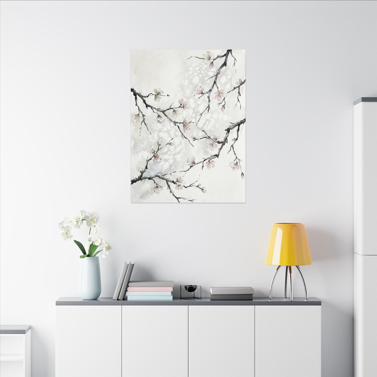 Cherry Blossom Canvas Art | Winter Japandi Watercolor Art