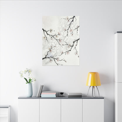Cherry Blossom Canvas Art | Winter Japandi Watercolor Art
