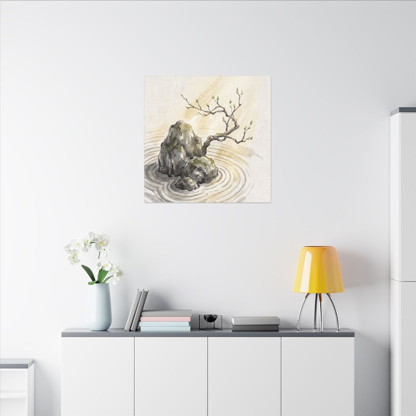 Serene Rock Garden Canvas Art - Sumi E Zen
