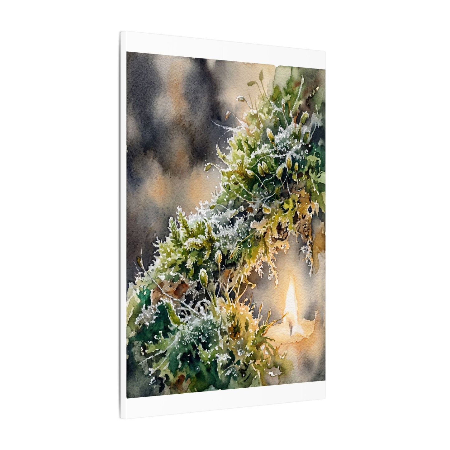 Winter Moss Close Up Watercolor Canvas Art | Neutral Decor