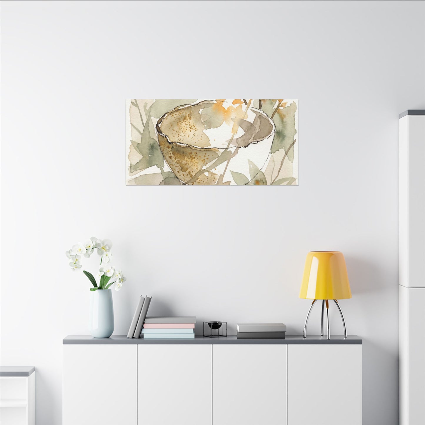 Spring Ceramic Bowl Watercolor Canvas Art | Neutral Decor