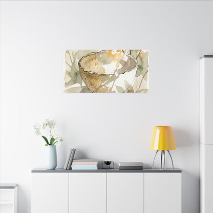 Spring Ceramic Bowl Watercolor Canvas Art | Neutral Decor