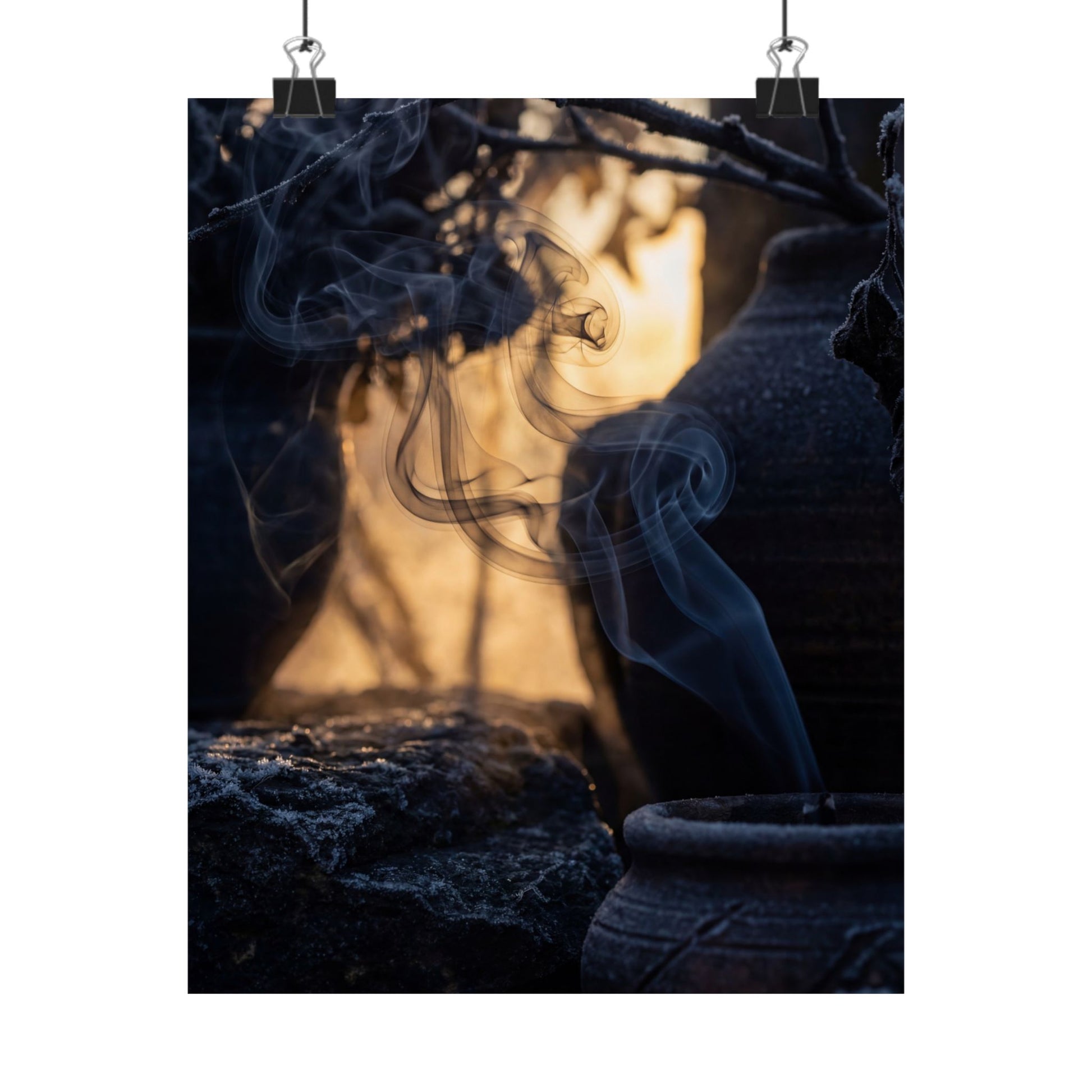 Incense Smoke Shadow Zen Wall Art Print | Sophisticated Dark Japandi Art Art Print