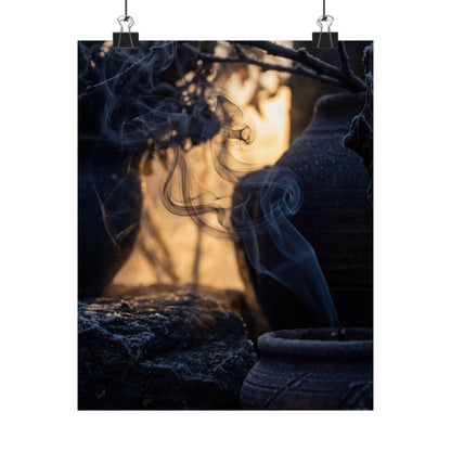 Incense Smoke Shadow Zen Wall Art Print | Sophisticated Dark Japandi Art Art Print