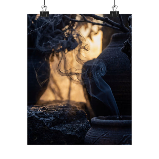 Incense Smoke Shadow Zen Wall Art Print | Sophisticated Dark Japandi Art Art Print