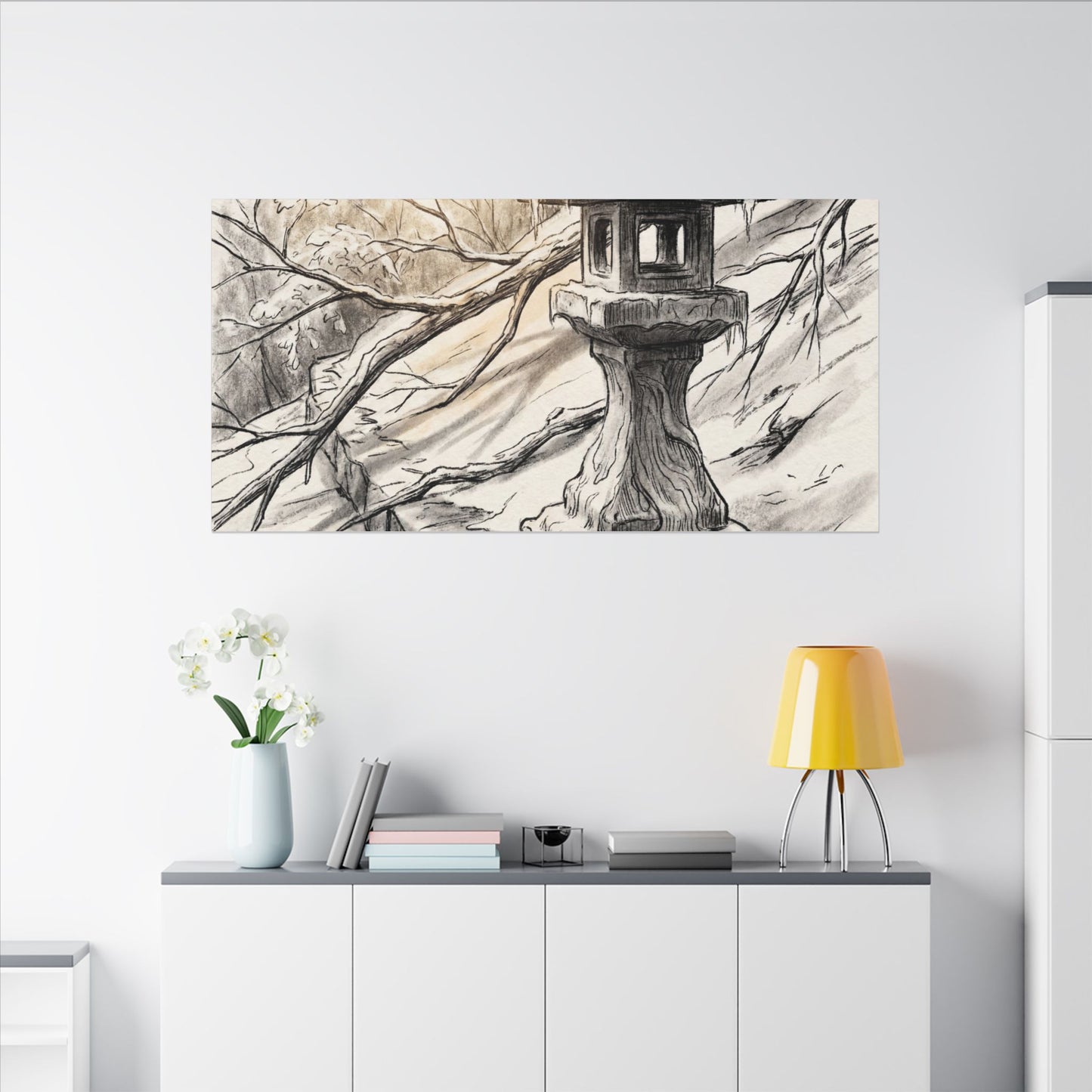 Golden Hour Stone Lantern Canvas Art - Japandi Kanso