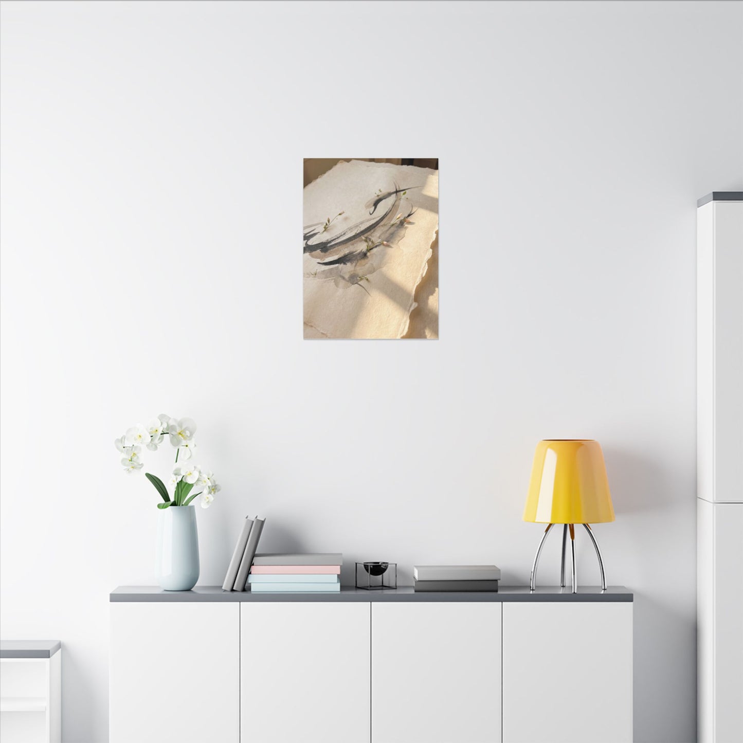Ink Brushstroke Watercolor Canvas Art | Neutral Japandi Art