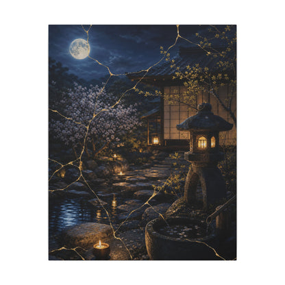 Seijaku Moonlit Garden Canvas Art - Kintsugi Gold Vein