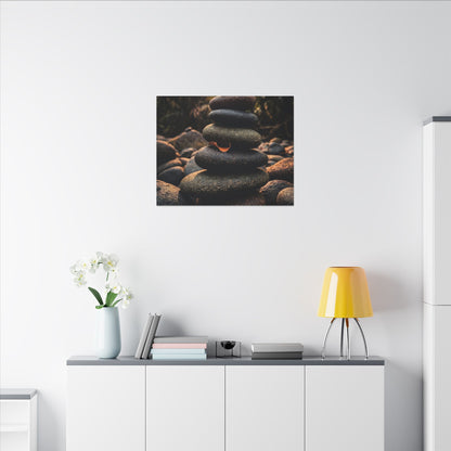 Dark Japandi River Stones in Golden Hour | Moody Minimal Canvas Art