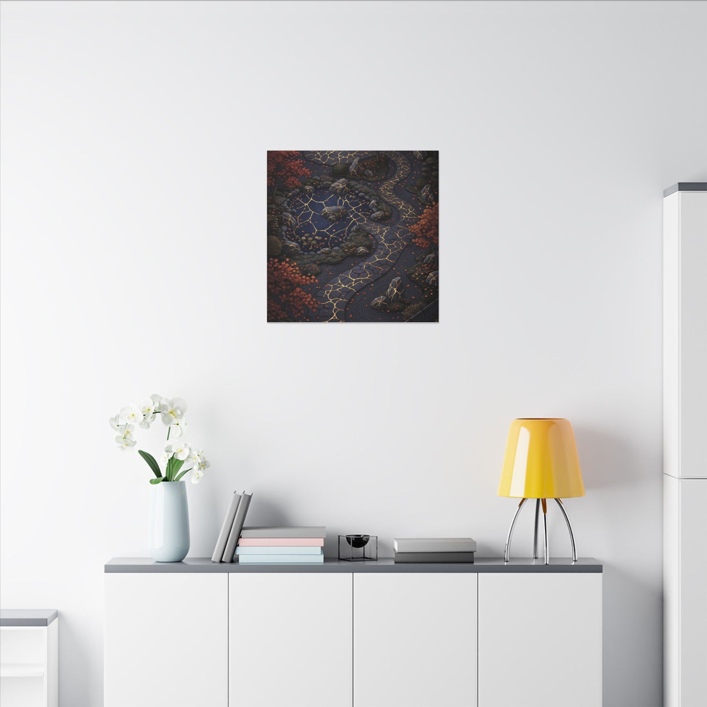 Moonlit Garden Gold Vein Canvas Art | Resilient Kintsugi Art