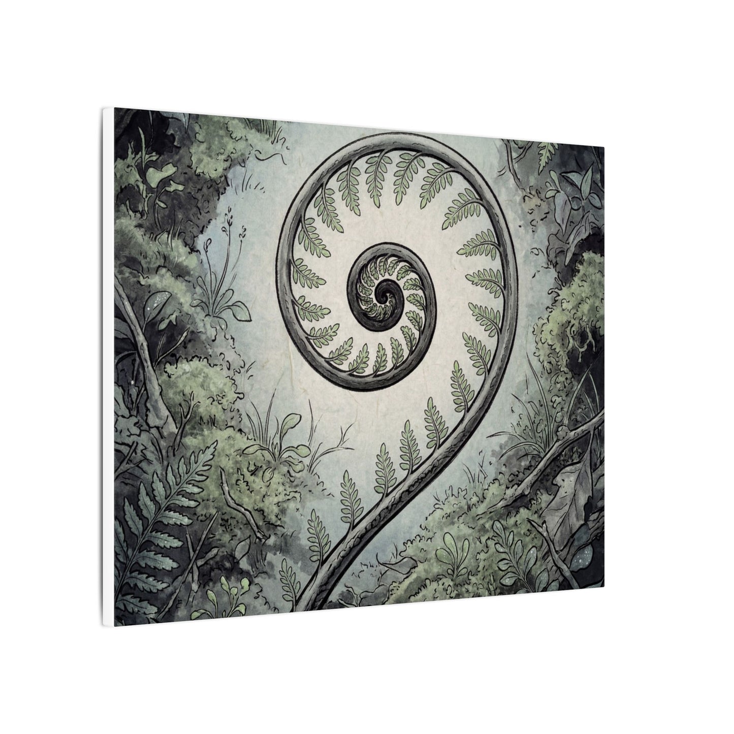 Zen Fern Unfurling in Dawn | Ukiyo E Inspired Canvas Art