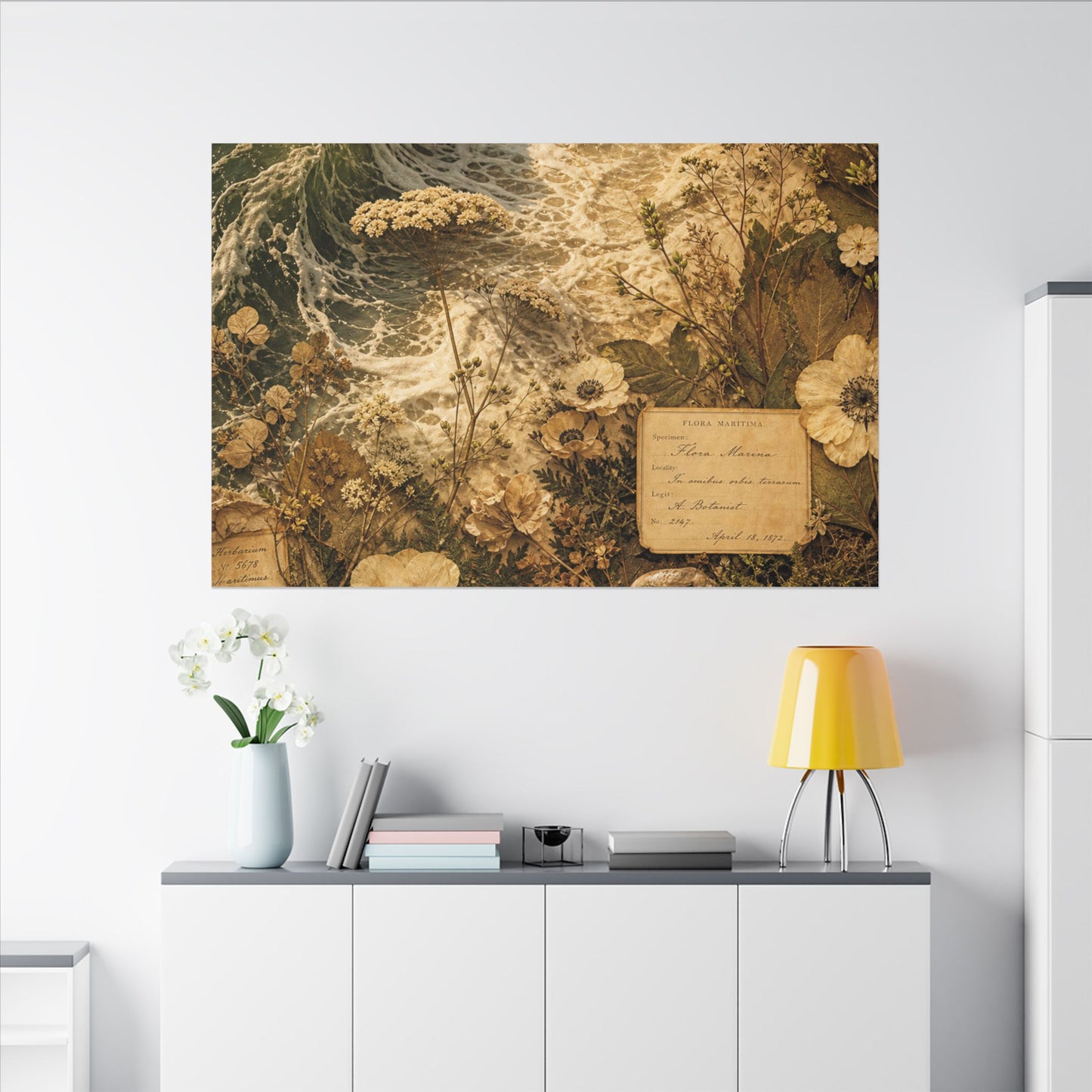 Spring Ocean Wave Herbarium Canvas Art | Nostalgic Decor