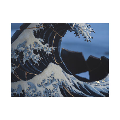 Ocean Wave Canvas Art | Winter Kintsugi Gold Repair Art
