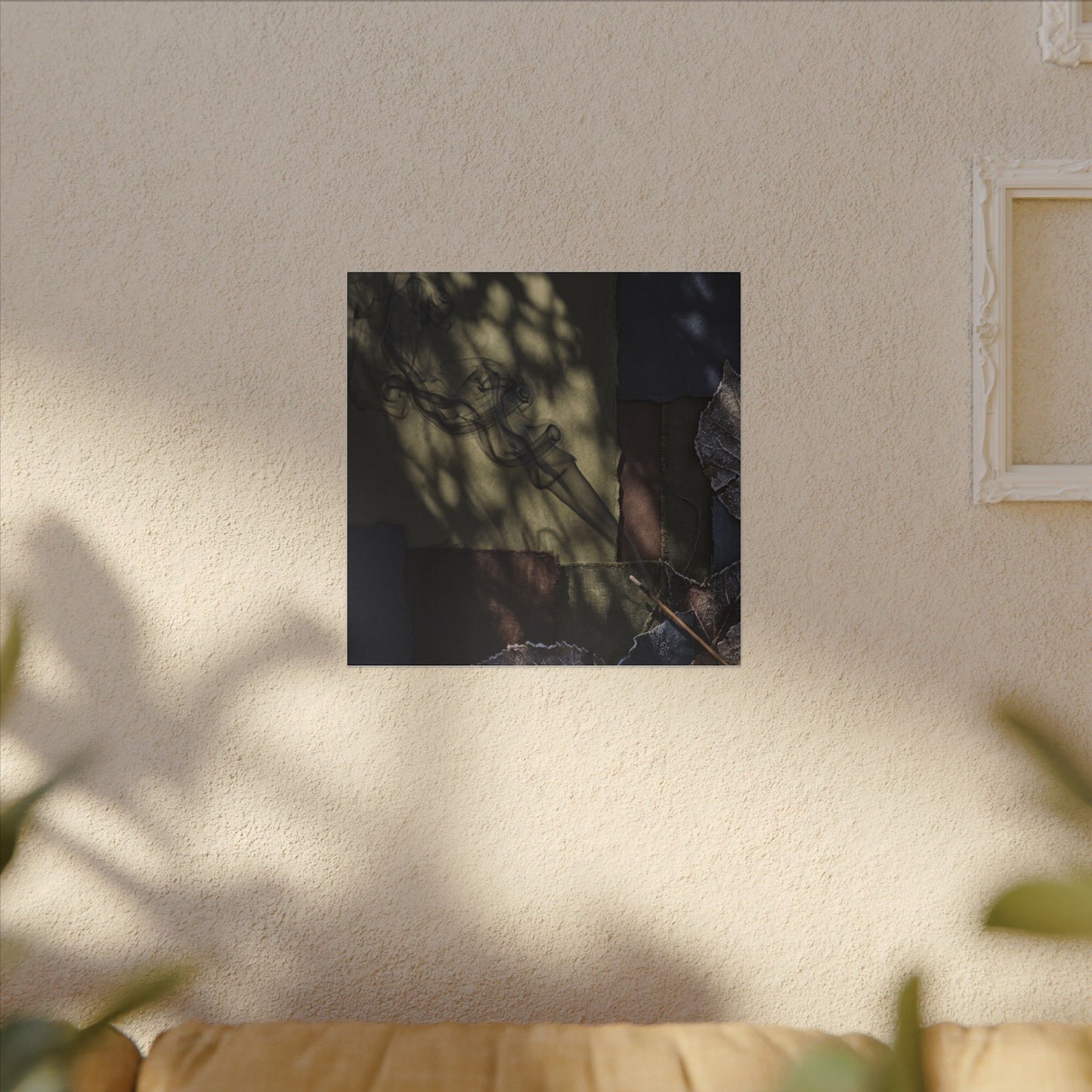 Ma Incense Smoke Canvas Art - Dark Japandi Dark Texture