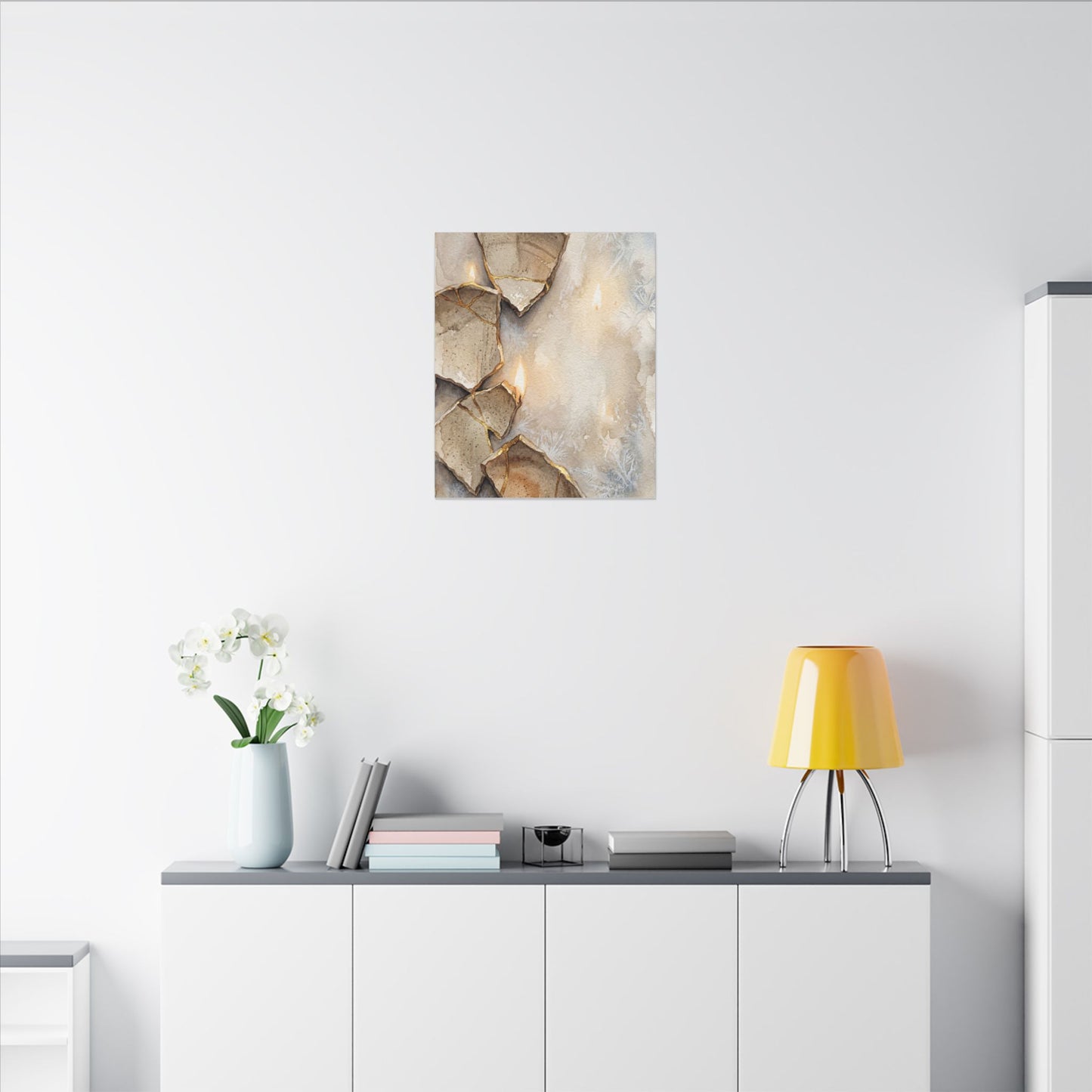 Broken Pottery Winter Canvas Art | Japandi Warm Design