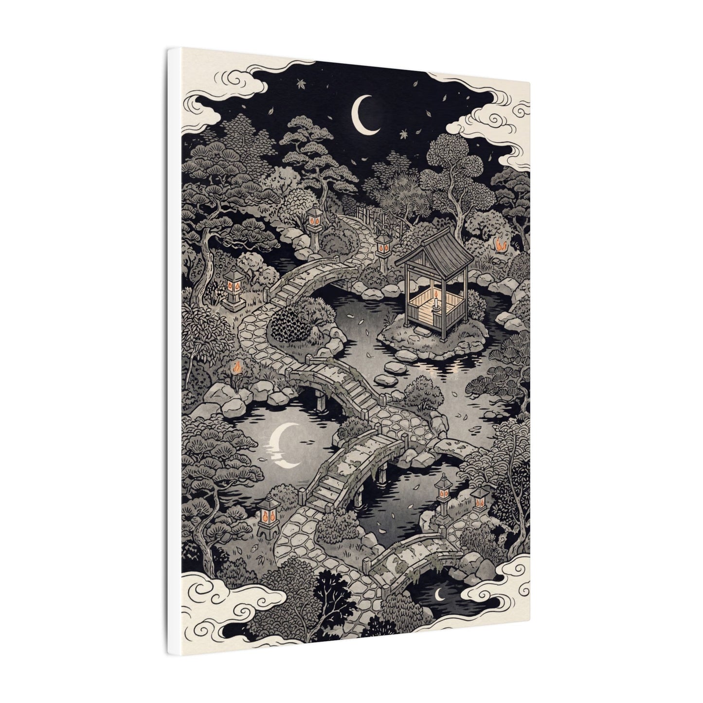 Moonlit Garden Ukiyo E Inspired Canvas Art | Serene Zen Art