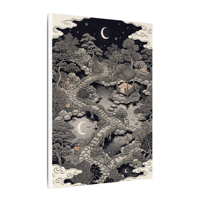 Moonlit Garden Ukiyo E Inspired Canvas Art | Serene Zen Art