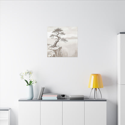 Neutral Pine Tree Canvas Art - Minimal Line Japandi