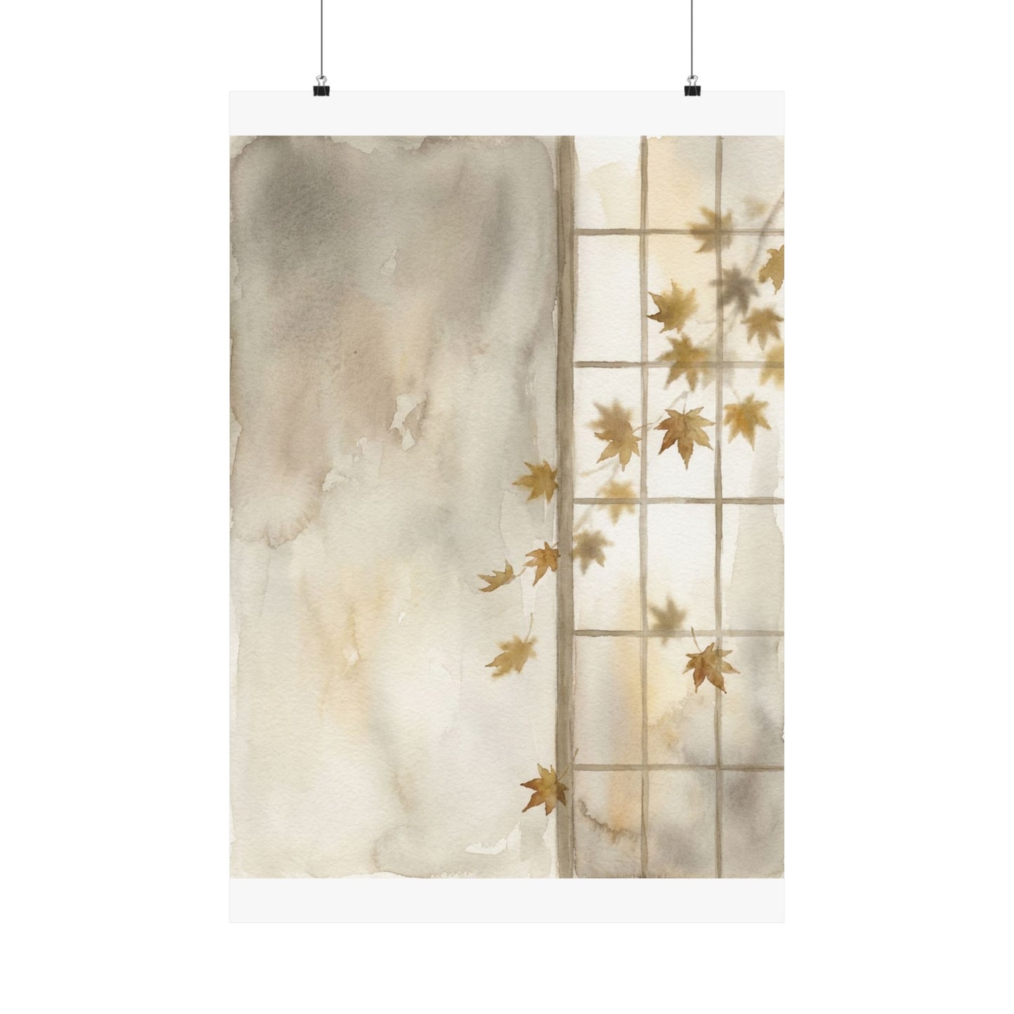Elegant Shoji Screen Wall Art Print - Watercolor Japandi