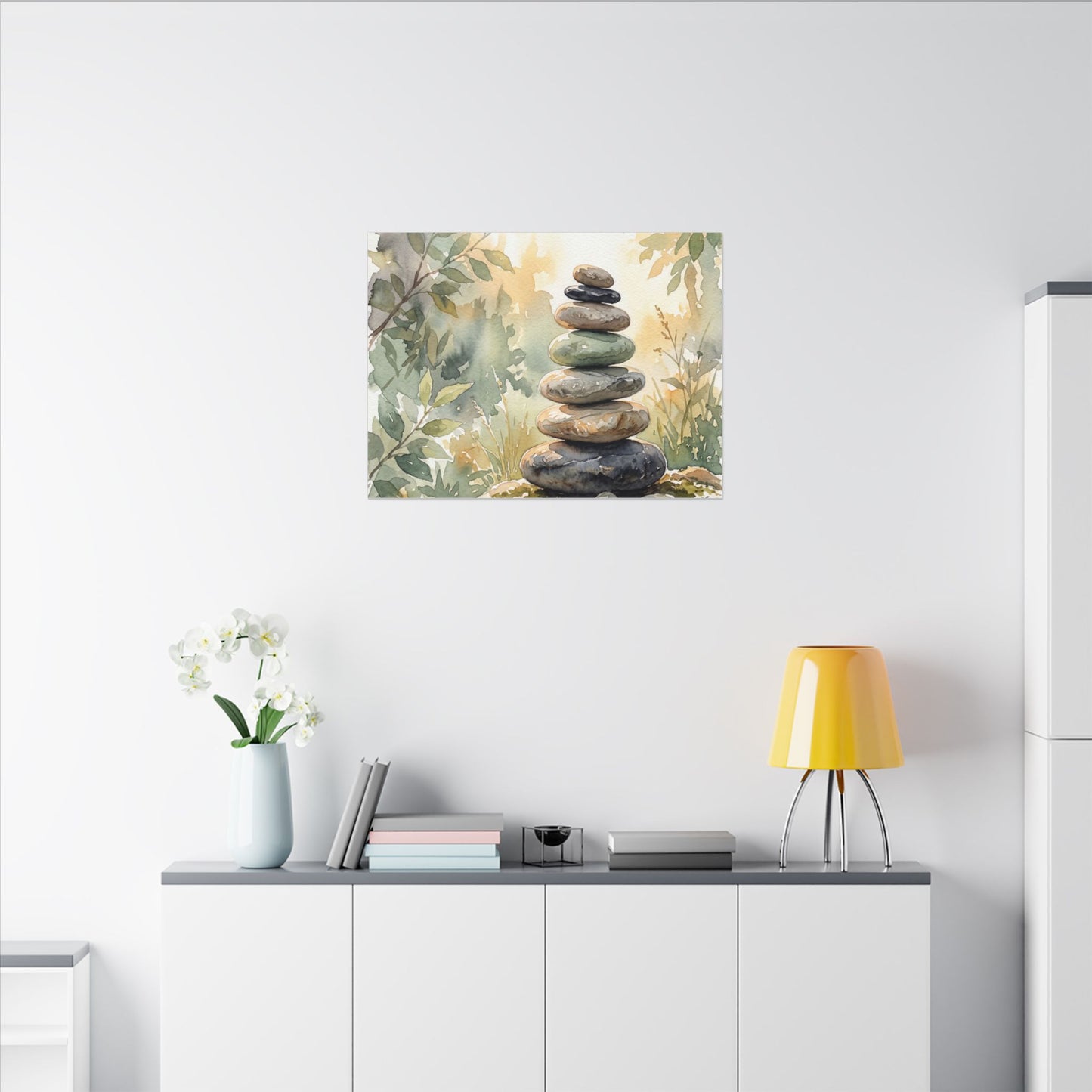 Golden Hour River Stones Canvas Art - Japandi Mono No Aware