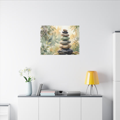 Golden Hour River Stones Canvas Art - Japandi Mono No Aware